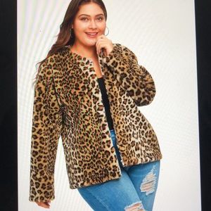 Leopard print faux fur jacket